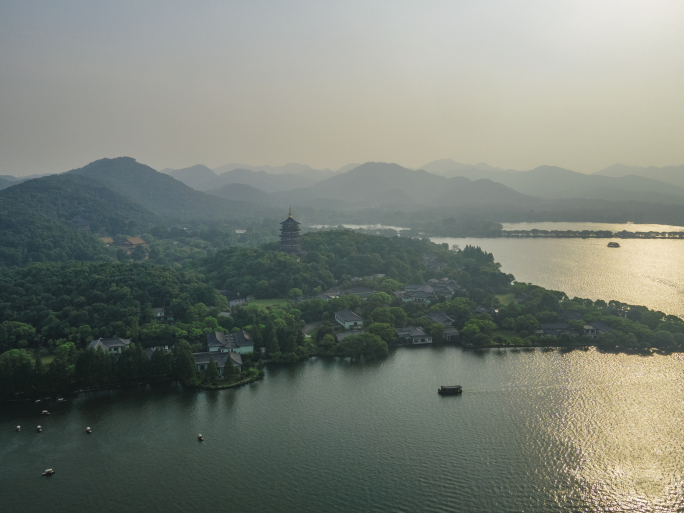 4k航拍杭州雷峰塔西湖及周边景色