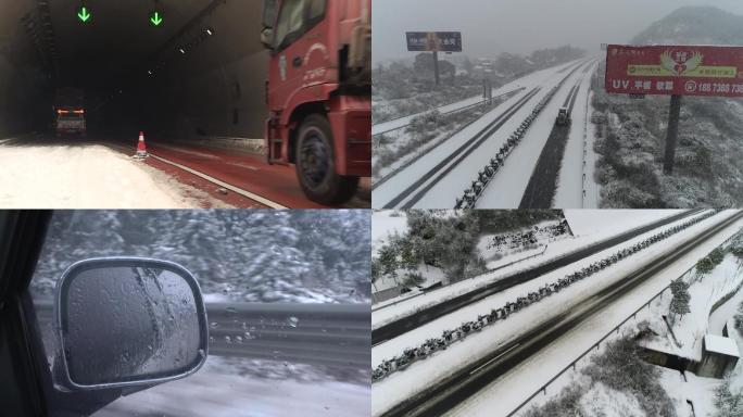 高速公路下雪除雪航拍实拍素材