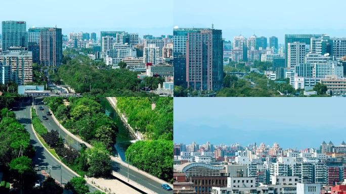 俯拍北京全景-城市街景-高楼林立-车流