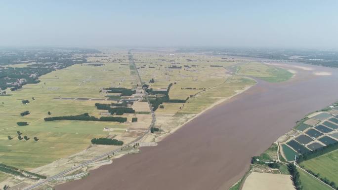 黄河水平原黄河滩湿地改道耕地种植生态航拍