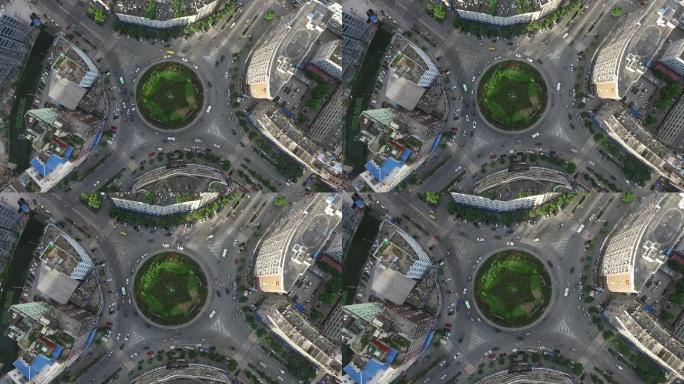 城市环岛车流推镜头风景1080P