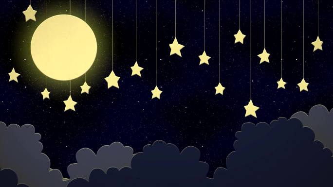 卡通剪纸夜晚云层月亮星星