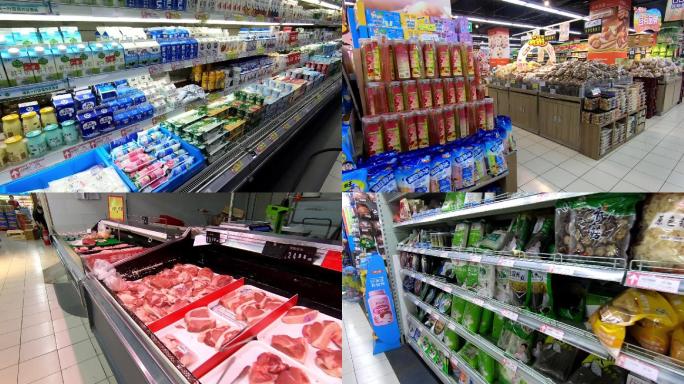 超市内的购物环境和货架上的商品