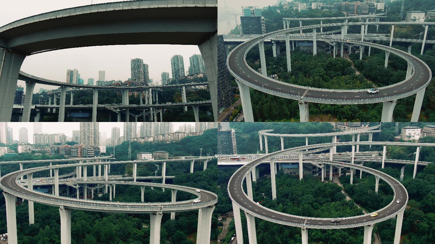 航拍城市环形立交桥高架桥