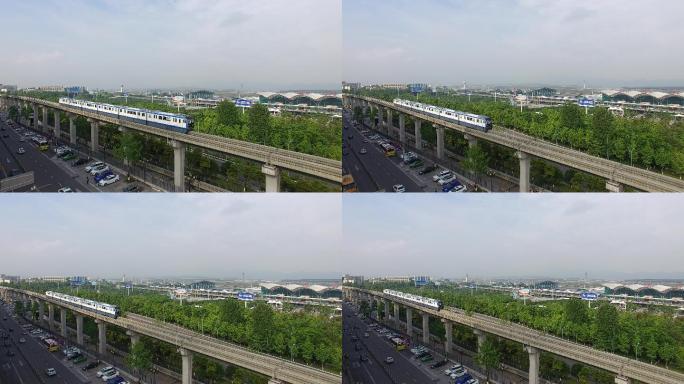 重庆江北机场网红3号线轻轨航拍