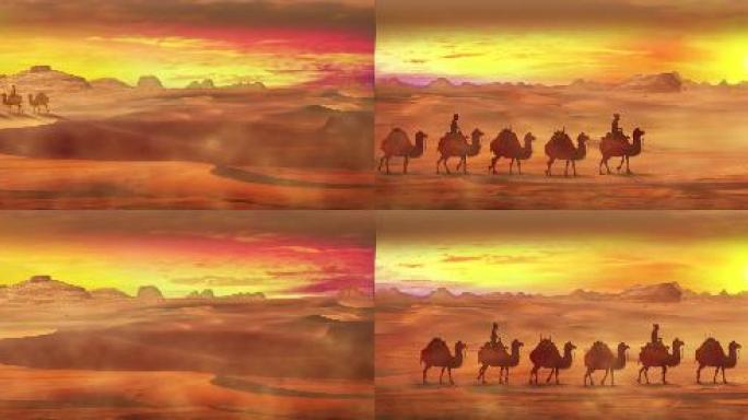 3K沙漠风沙驼队背景动画