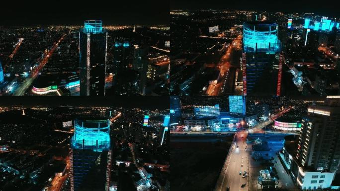 黄岛区国贸中心航拍夜景