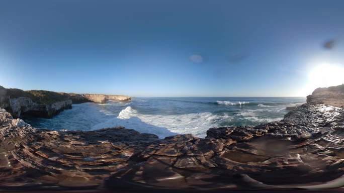 4kVR海岸海浪浪花360视频素材