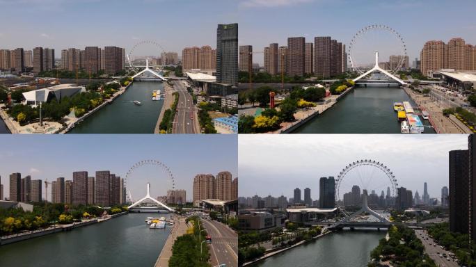 城市航拍延时摄影天津标志性建筑天津之眼
