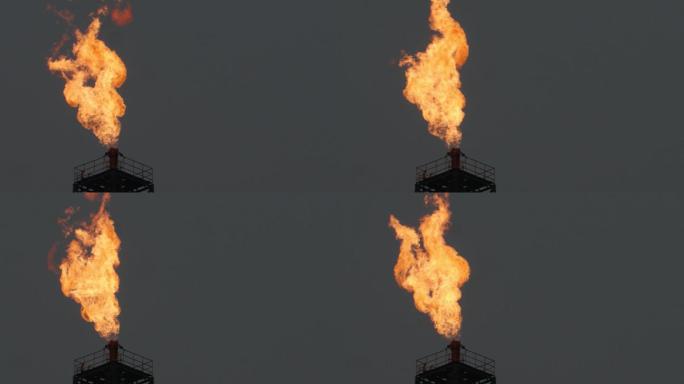 石油天然气塔放空火焰特写