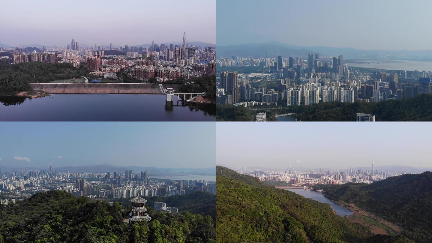 深圳市区全景航拍塘朗山梅林水库城市自然