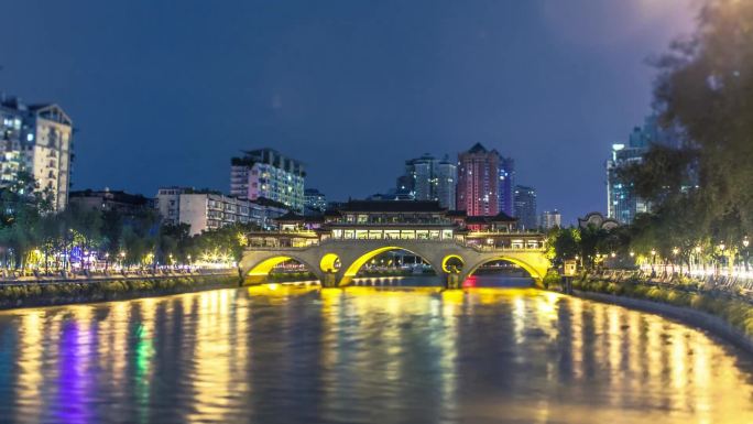 九眼桥廊桥夜晚车流延时