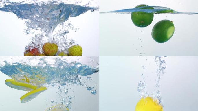 可商用各种水果掉入水中慢镜头视频素材