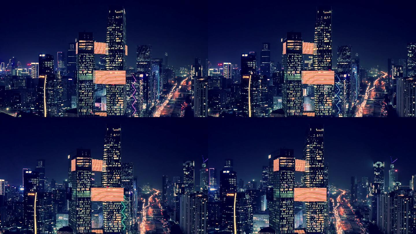 航拍深圳地标腾讯滨海大厦夜景