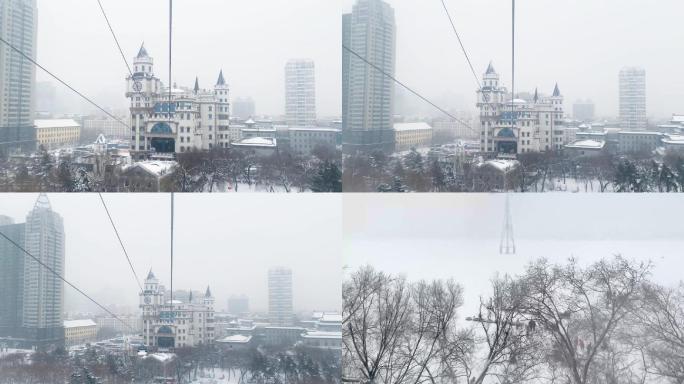 哈尔滨的缆车上看雪景