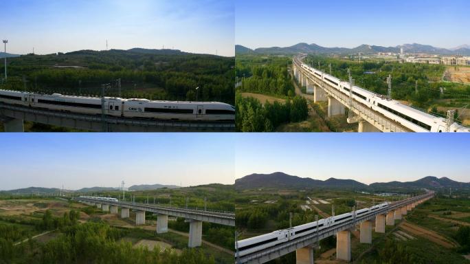 4K航拍铁路高铁和谐号高铁运行济青高铁