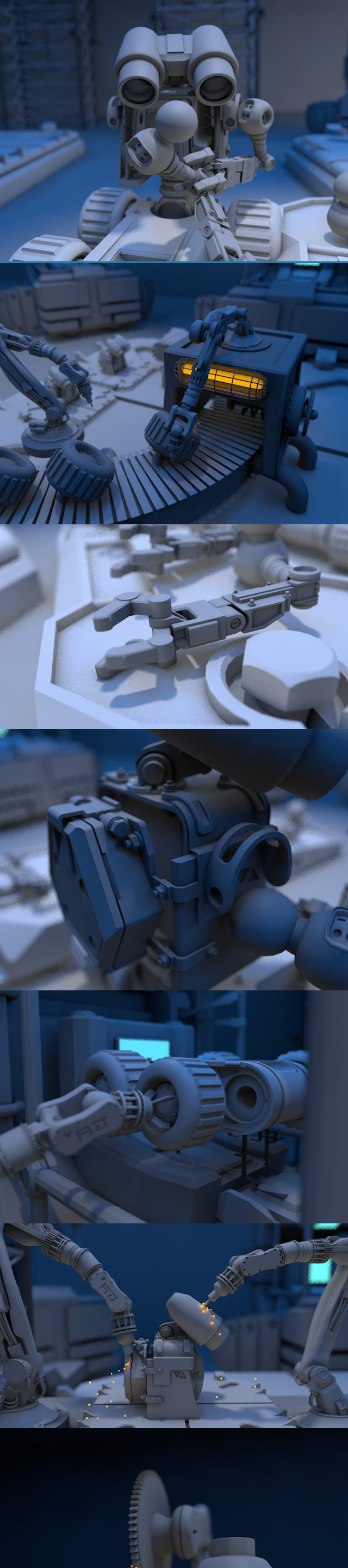 机器人工厂生产车间机械臂轮子模型动画