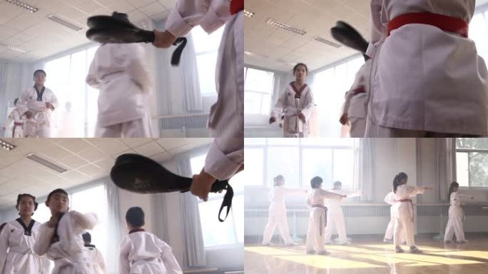 学校教室跆拳道武术学生上课