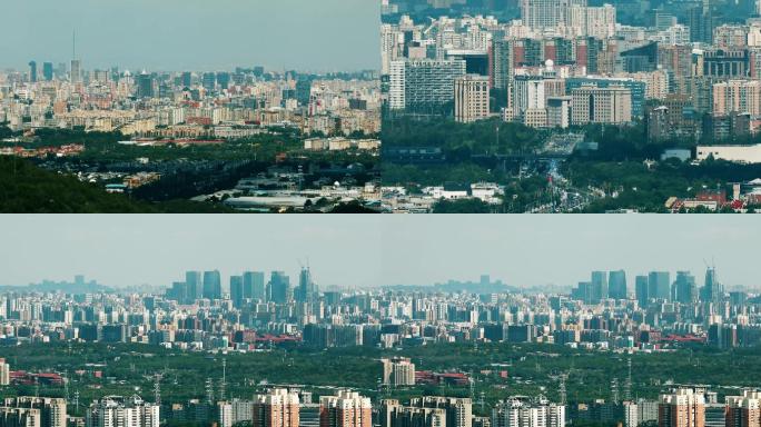 夏天炎热 俯瞰北京全景 高楼飞机低飞