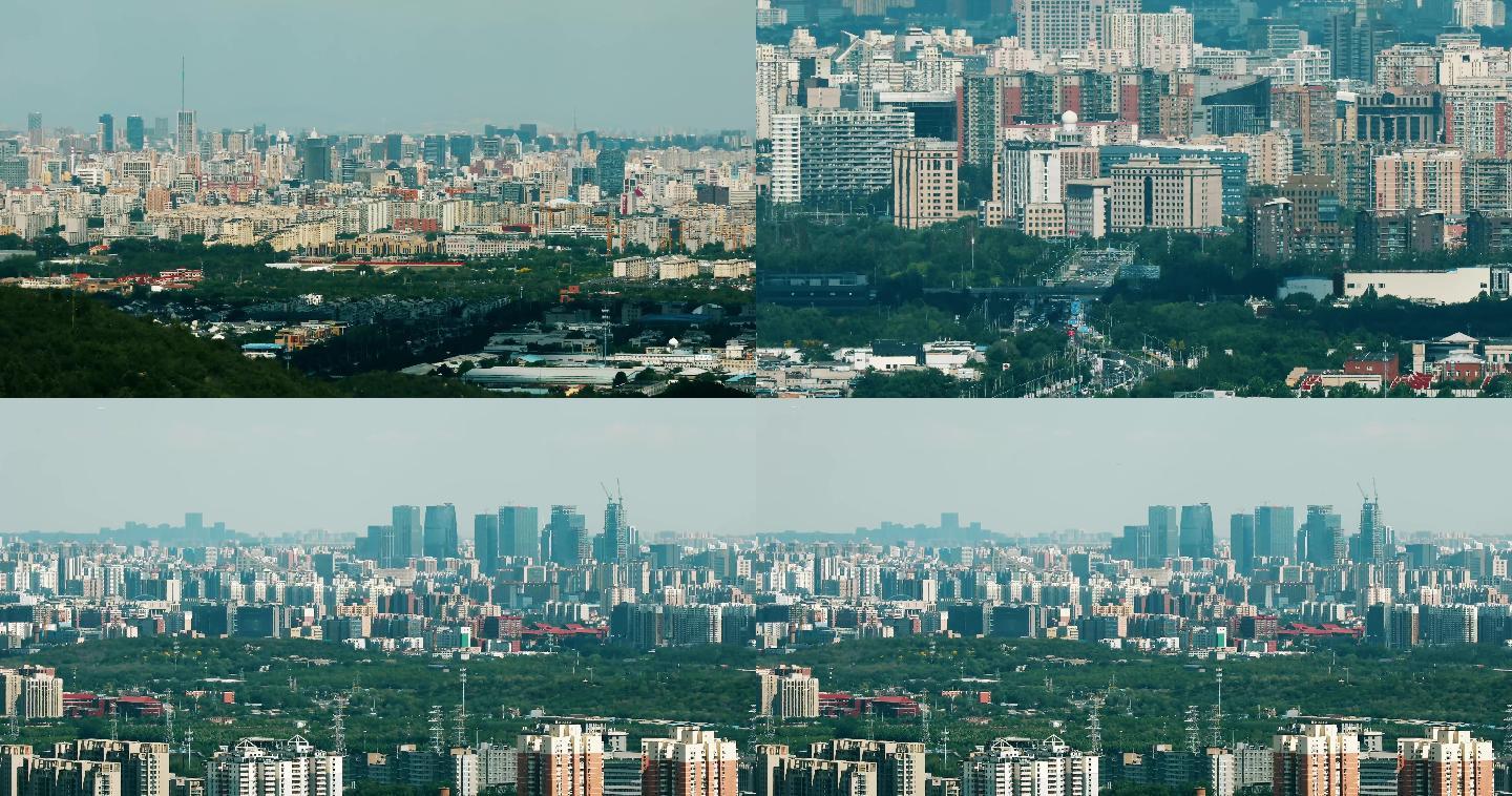 夏天炎热 俯瞰北京全景 高楼飞机低飞