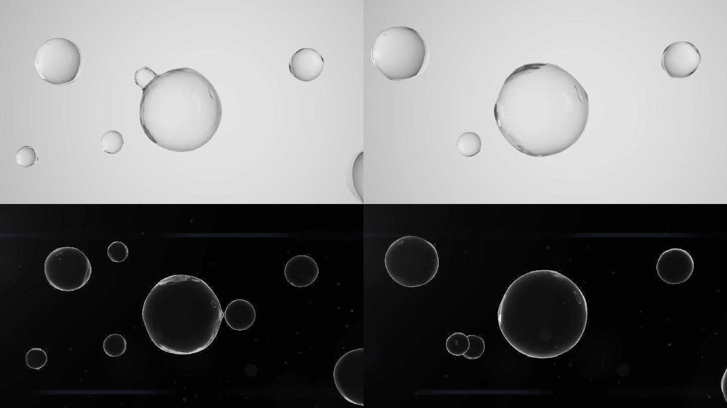 水珠汇聚水球化妆品补水抽象镜头黑白两色