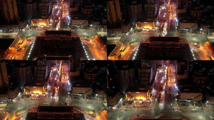 西安南门南大街夜景4K航拍原素材