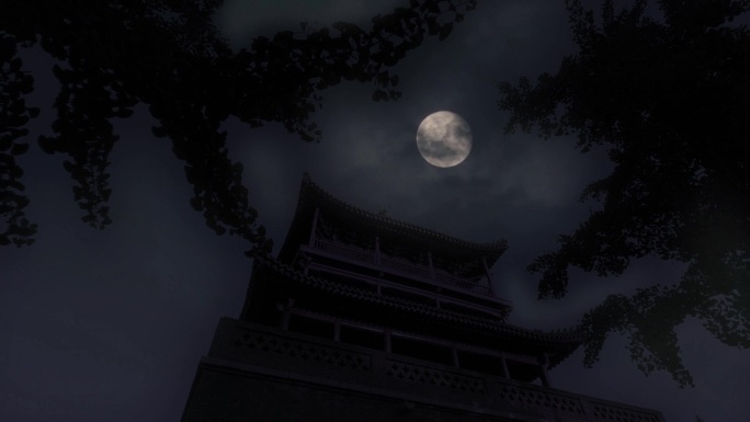 月色下的中国古城楼