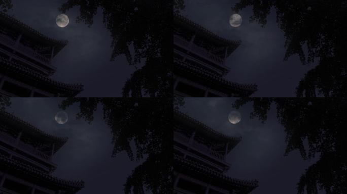 月夜下的中式古建筑