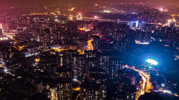 城市夜景延时航拍重庆沙坪坝
