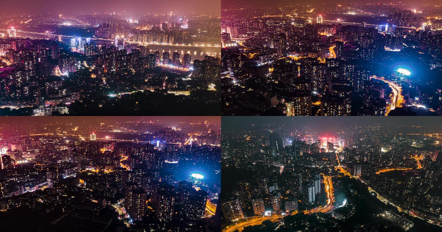 城市夜景延时航拍重庆沙坪坝