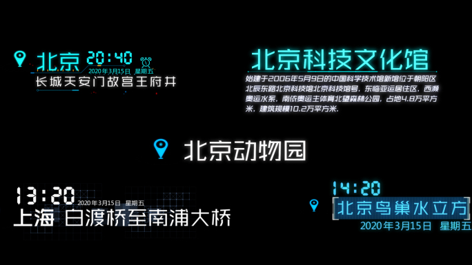 科技时间地点位置坐标信息字幕AE模板