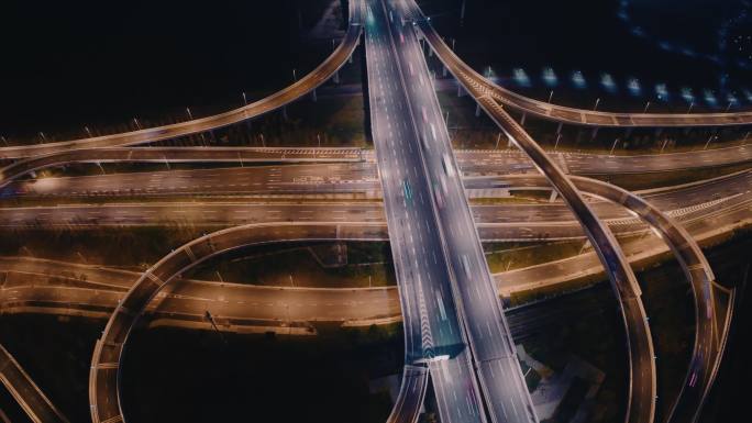 武汉空镜二七桥江北快速路互通航拍夜景延时