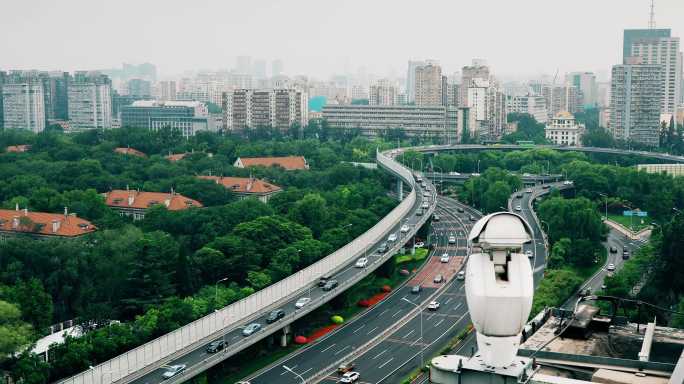 道路监控，俯拍北京车流，交通4k