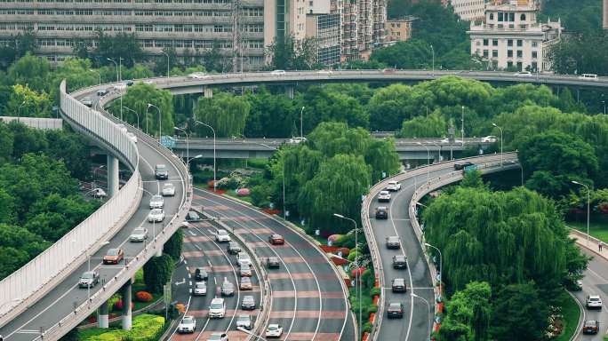 俯拍北京全景，高架桥车流，城市道路交通