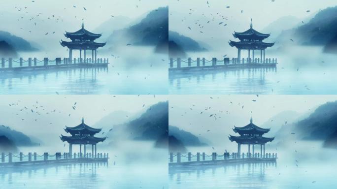4K水墨古亭背景循环
