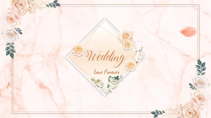 漫香槟色花朵花瓣婚礼logo视频定屏