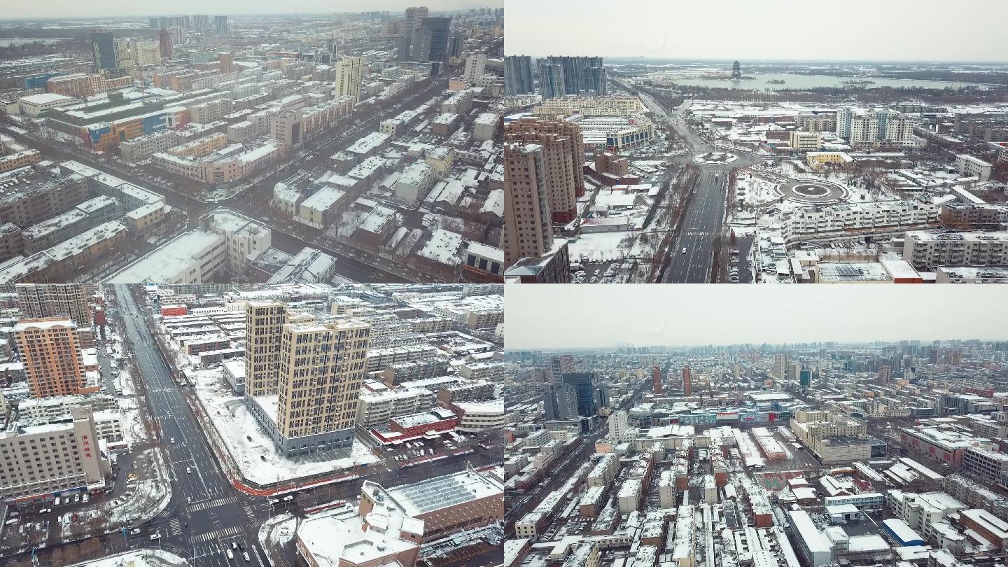 航拍城市雪景