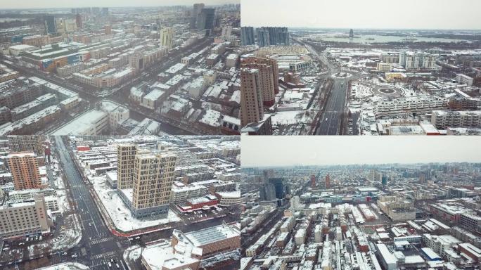 航拍城市雪景