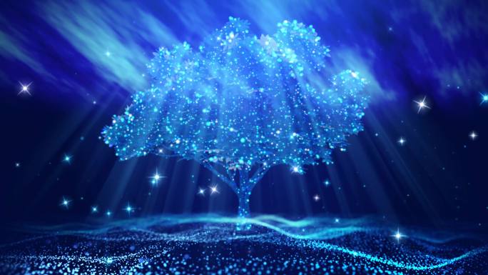4K蓝色荧光树粒子背景循环
