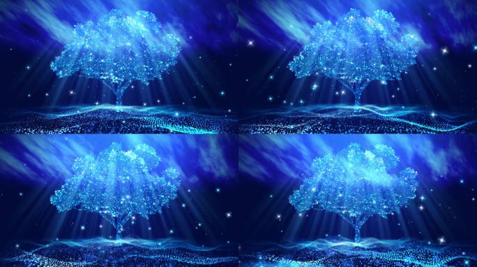 4K蓝色荧光树粒子背景循环
