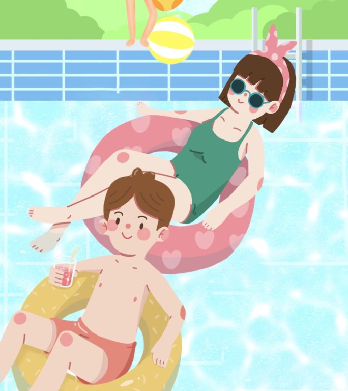夏日游泳活动卡通动画视频背景