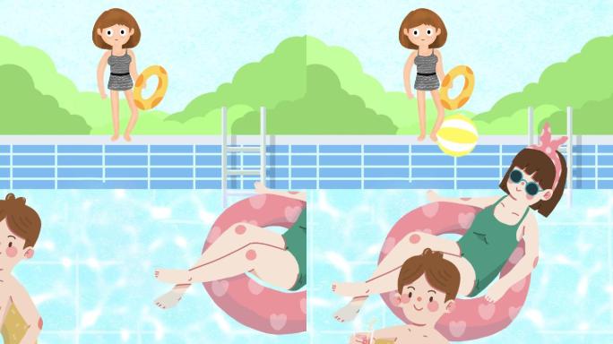 夏日游泳活动卡通动画视频背景