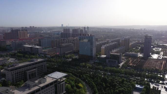 4K-原素材-榆林榆北煤业大厦航拍