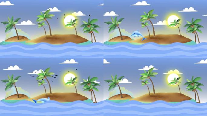 夏日海岛海滩热带风情卡通背景