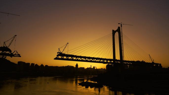 重庆红岩村大桥夕阳延时摄影