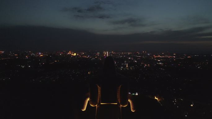 长治炎帝像带城市夜景航拍