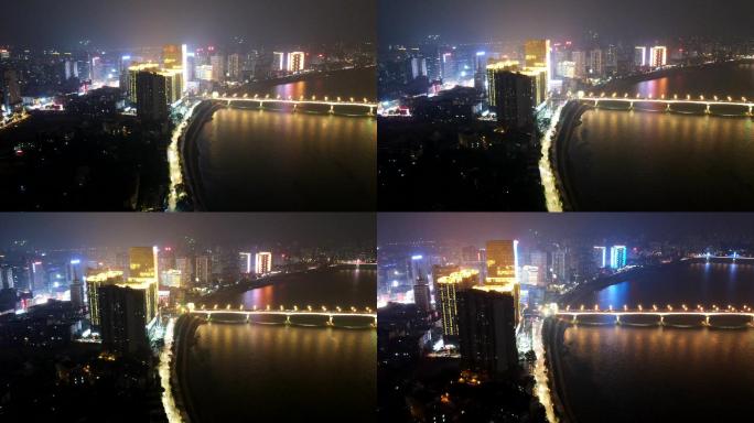 株洲夜晚城市航拍延时摄影