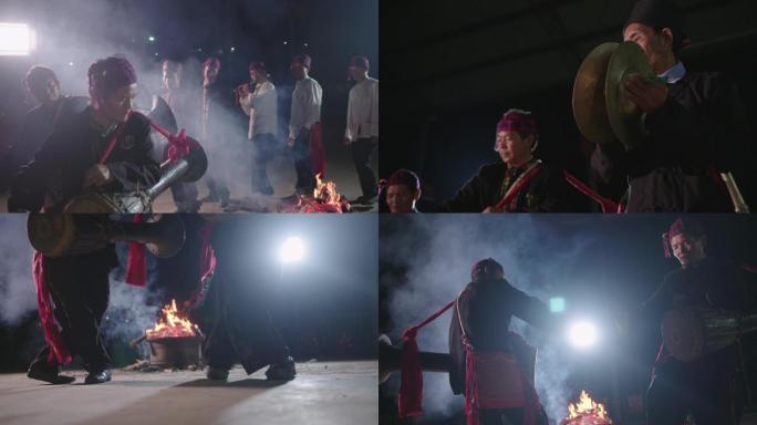 云南德宏景颇族夜晚火塘增歌舞