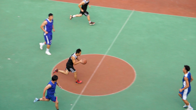 群众篮球比赛、职工篮球比赛俯拍视频素材
