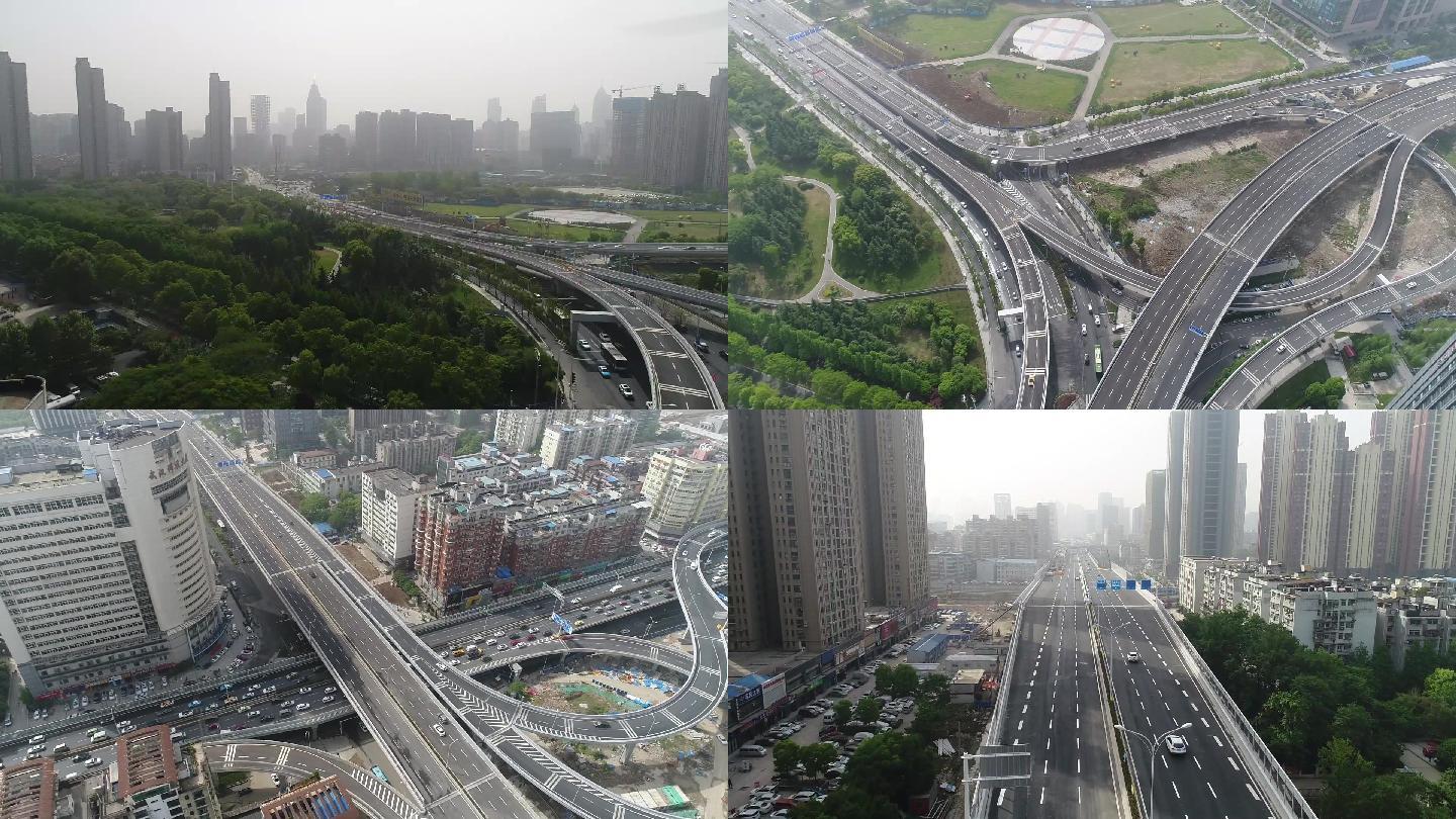 武汉市汉口交通主干常青路高架桥全程航拍